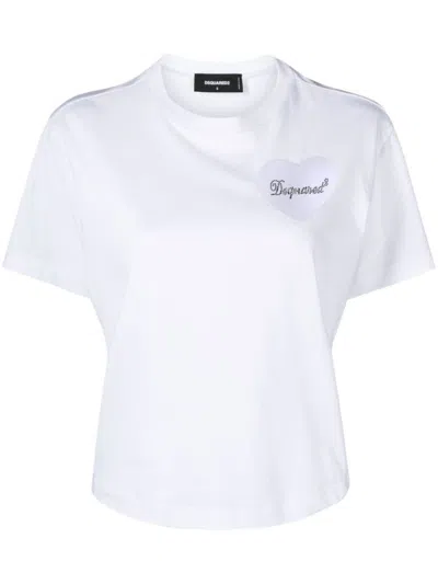 DSQUARED2 WHITE WHITE LOGO PRINT T-SHIRT
