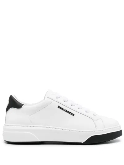 Dsquared2 White/black Calf Leather Low Top Sneakers For Men