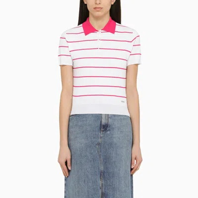 Dsquared2 White/fuxia Viscose Ribbed Polo Shirt In Multi