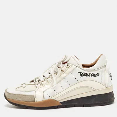 Pre-owned Dsquared2 White/grey Leather And Suede Low Top Sneakers Size 42