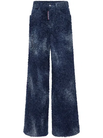 Dsquared2 Wide-leg Bouclé Trousers In Blue