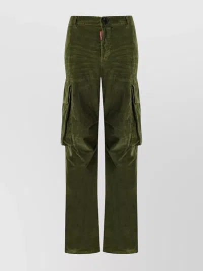 Dsquared2 Wide Leg Corduroy Cargo Trousers In Green