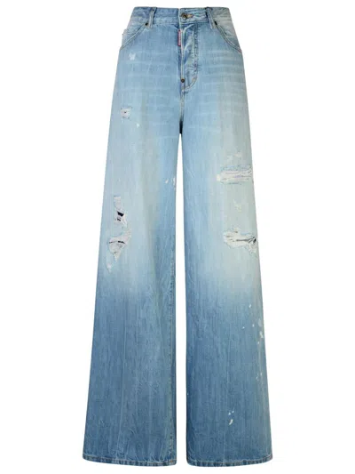 Dsquared2 Wide-leg Cotton Jeans With A Worn Effect In Blue