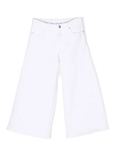 Dsquared2 Kids' Wide-leg Cotton Trousers In White