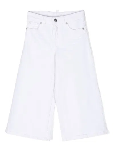 Dsquared2 Kids' Wide-leg Cotton Trousers In White