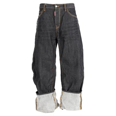 Dsquared2 Wide Leg Folded Jeans In Grey Denim In Gray