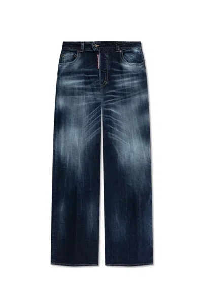 Dsquared2 Wide-leg High-waist Jeans With Faded Wash In Blue