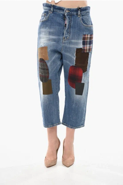 Dsquared2 Wide-leg Jeans Kawaii With 20cm Patchwork Details In Blue