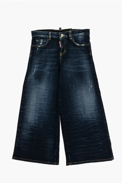 Dsquared2 Wide Leg Page Jeans With Visible Stitching In Blue