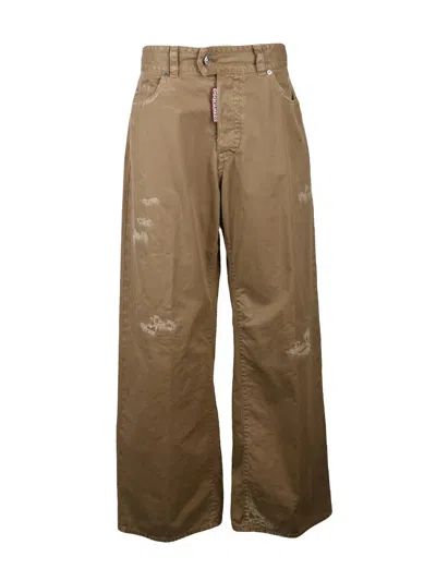 Dsquared2 Wide-leg Trousers With Distressed Details In Brown