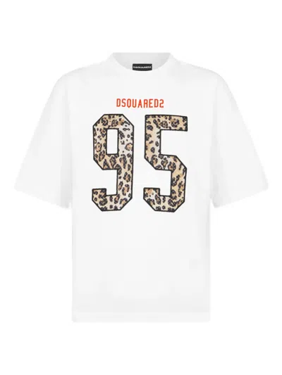 Dsquared2 Men White T-shirt With Maxi Logo On The Front In Cotton Man