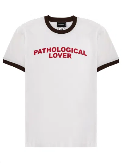 Dsquared2 Graphic Crew Neck T Shirt Contrast Trim In White