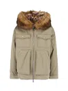 Dsquared2 Relaxed Jacket With Faux Fur Trim In Neutral