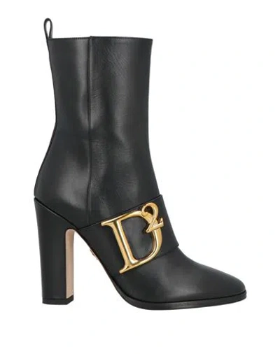 Dsquared2 Woman Ankle Boots Black Size 8 Leather