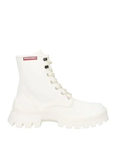 Dsquared2 Woman Ankle Boots Ivory Size 6.75 Textile Fibers In White