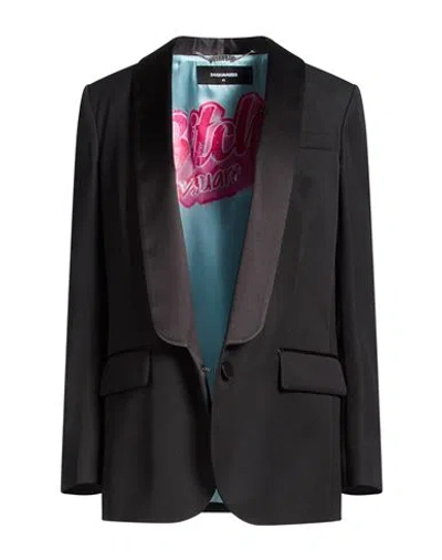 Dsquared2 Woman Blazer Black Size 12 Polyester, Virgin Wool In Blue