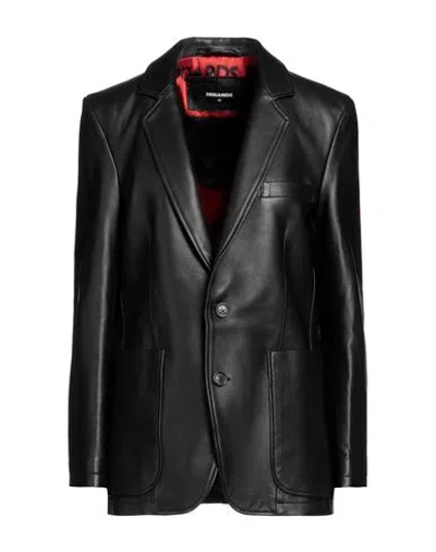 Dsquared2 Woman Blazer Black Size 6 Ovine Leather