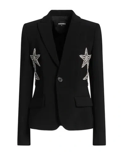DSQUARED2 DSQUARED2 WOMAN BLAZER BLACK SIZE 6 POLYESTER, ELASTANE
