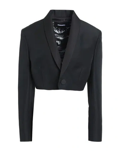 DSQUARED2 DSQUARED2 WOMAN BLAZER BLACK SIZE 6 VIRGIN WOOL, POLYESTER, SILK