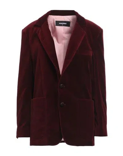 Dsquared2 Woman Blazer Burgundy Size 4 Cotton, Metallic Fiber In Red