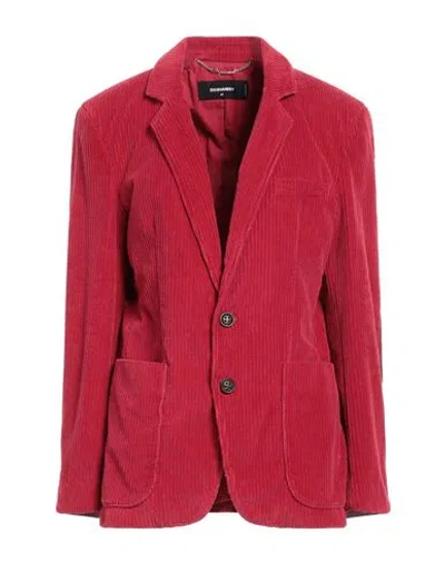 Dsquared2 Woman Blazer Red Size 6 Cotton, Elastane, Calfskin