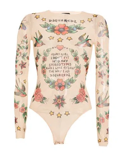 Dsquared2 Woman Bodysuit Beige Size S Polyamide, Elastane In Brown