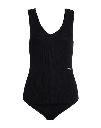 Dsquared2 Woman Bodysuit Black Size M Viscose, Polyamide, Metallic Fiber