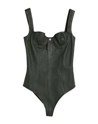 Dsquared2 Woman Top Dark Green Size 4 Bovine Leather