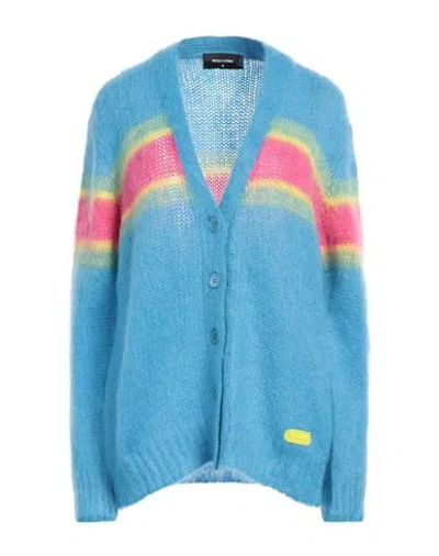 Dsquared2 Woman Cardigan Azure Size L Mohair Wool, Polyamide, Wool In Blue
