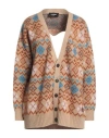 Dsquared2 Multicolor Embroidered Wool Blend Cardigan In Beige