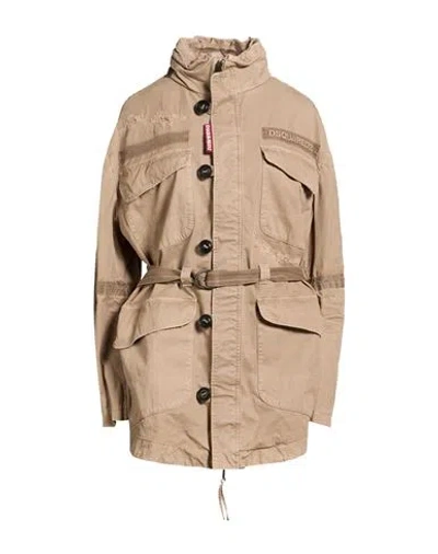 Dsquared2 Woman Coat Beige Size 6 Cotton, Polyester In Sand