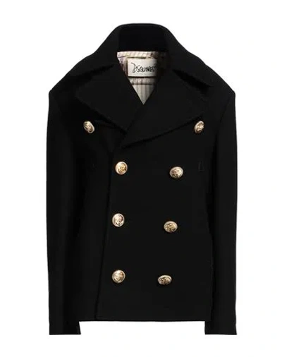 DSQUARED2 DSQUARED2 WOMAN COAT BLACK SIZE 6 VIRGIN WOOL, POLYAMIDE, COW LEATHER