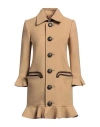 Dsquared2 Wool Blend Coat With Ruffles In Beige