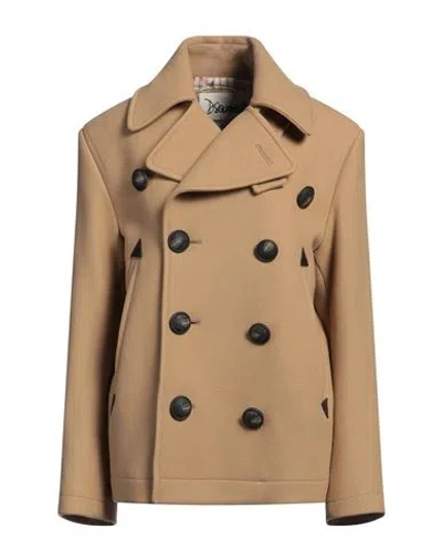 Dsquared2 Woman Coat Camel Size 6 Virgin Wool, Polyamide, Cow Leather In Beige