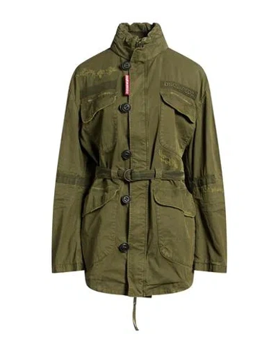 Dsquared2 Woman Coat Military Green Size 2 Cotton, Polyester