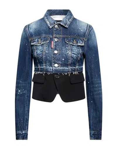 Dsquared2 Woman Denim Outerwear Blue Size 10 Cotton, Virgin Wool