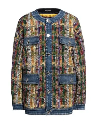Dsquared2 Woman Denim Outerwear Blue Size 2 Cotton, Virgin Wool, Viscose, Polyamide, Elastane
