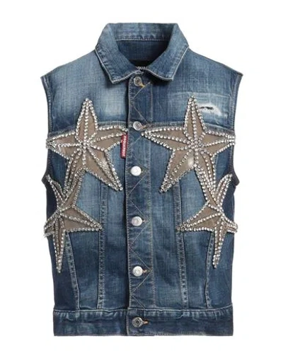 Dsquared2 Woman Denim Outerwear Blue Size 6 Cotton, Elastane, Polyamide, Brass, Glass