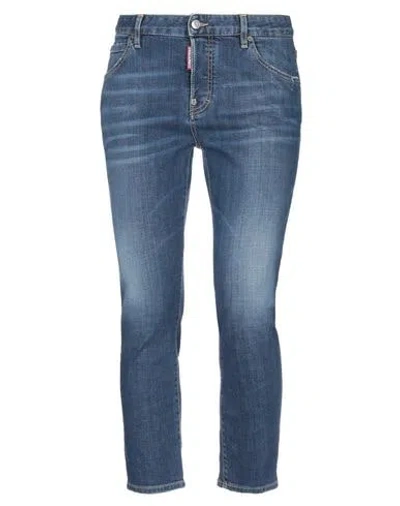 Dsquared2 Woman Denim Pants Blue Size 10 Cotton, Elastane, Bovine Leather