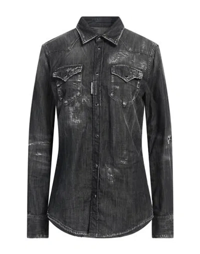 DSQUARED2 DSQUARED2 WOMAN DENIM SHIRT BLACK SIZE 2 COTTON