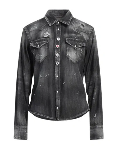 Dsquared2 Woman Denim Shirt Black Size 2 Cotton