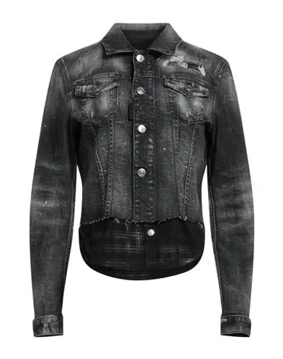 DSQUARED2 DSQUARED2 WOMAN DENIM SHIRT BLACK SIZE 2 COTTON, ELASTANE