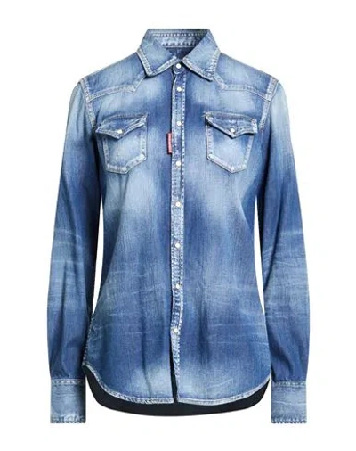 Dsquared2 Woman Denim Shirt Blue Size 10 Cotton, Elastane