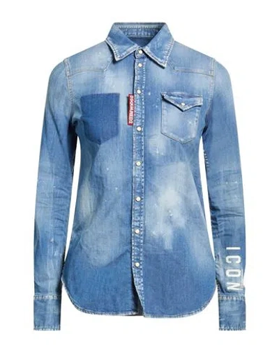 Dsquared2 Woman Denim Shirt Blue Size 2 Cotton, Elastane