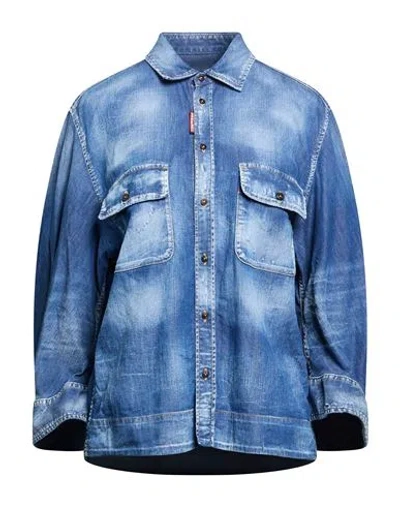 Dsquared2 Woman Denim Shirt Blue Size 2 Cotton, Elastane