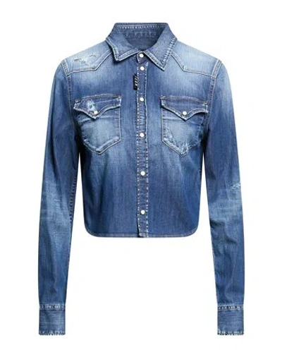 Dsquared2 Woman Denim Shirt Blue Size 2 Cotton, Elastane
