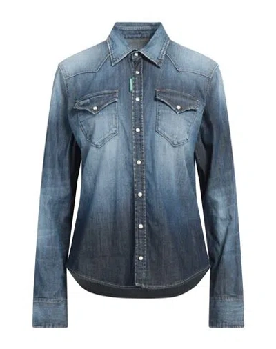 Dsquared2 Woman Denim Shirt Blue Size 2 Cotton, Elastane