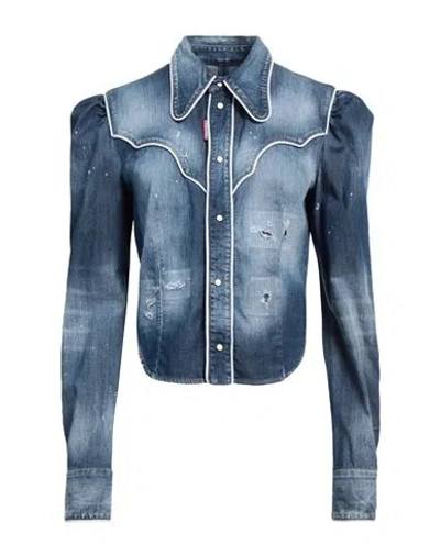 Dsquared2 Woman Denim Shirt Blue Size 6 Cotton, Elastane