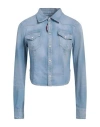 Dsquared2 Woman Denim Shirt Blue Size 8 Cotton, Elastane In Blue