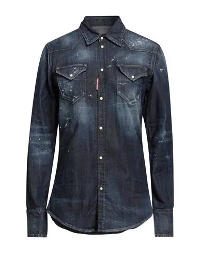 Dsquared2 Woman Denim Shirt Blue Size 8 Cotton, Elastane